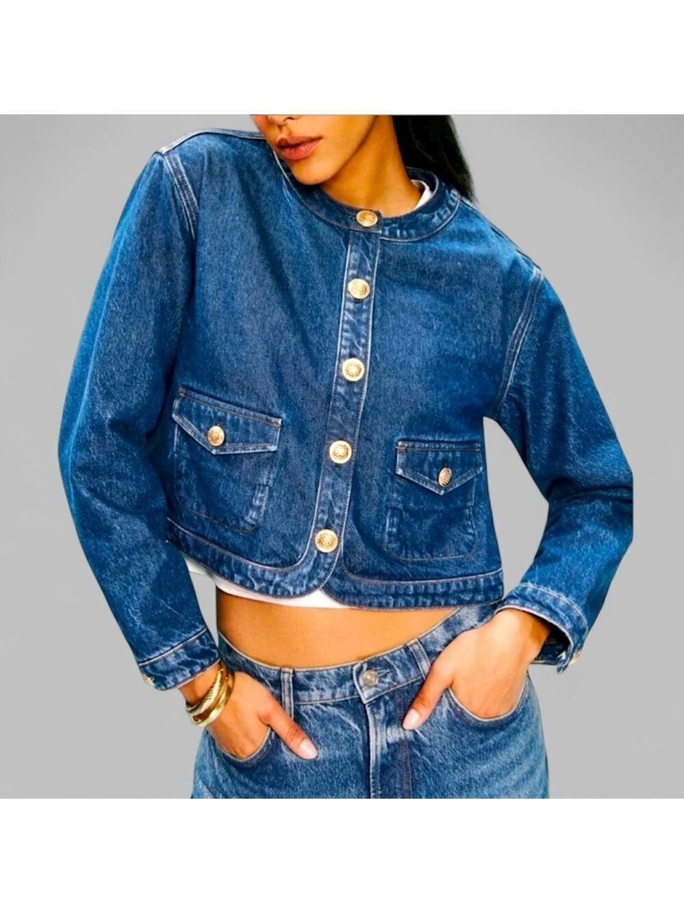 Reformation Braxton Dark Blue Denim Jacket Size L NWT - Picture 13 of 14